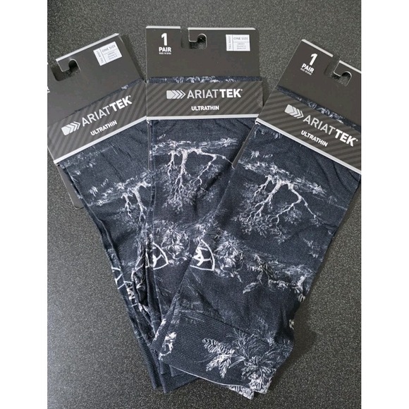 New 3 Pairs Ariat Tek Ladies Ultrathin Tall Boot Black Socks Women Sz 5-9 Winter - Picture 2 of 7